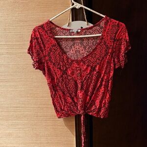 Vintage Charlotte Russe Red and Black Patterned Blouse